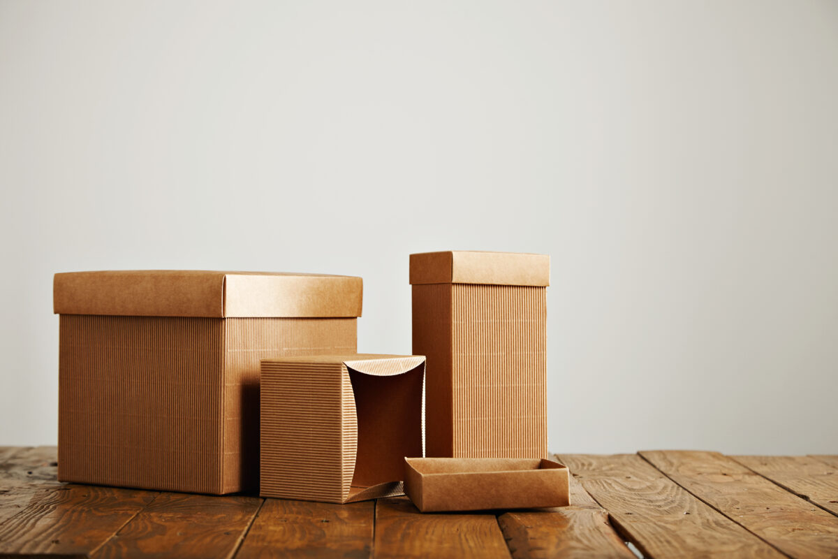 Mockups of blank brown corrugated cardboard boxes